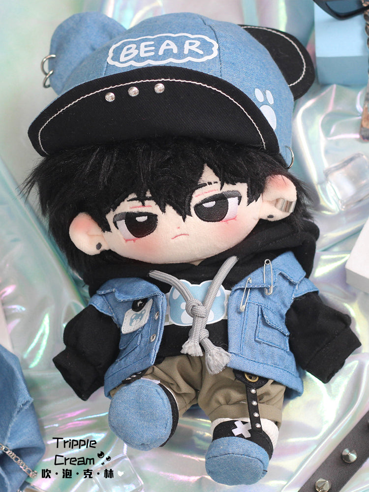 Denim cool doll clothes blowing bubble Klin cotton doll clothes doll clothing cool handsome vest rivet trend 20cm swagger brother.