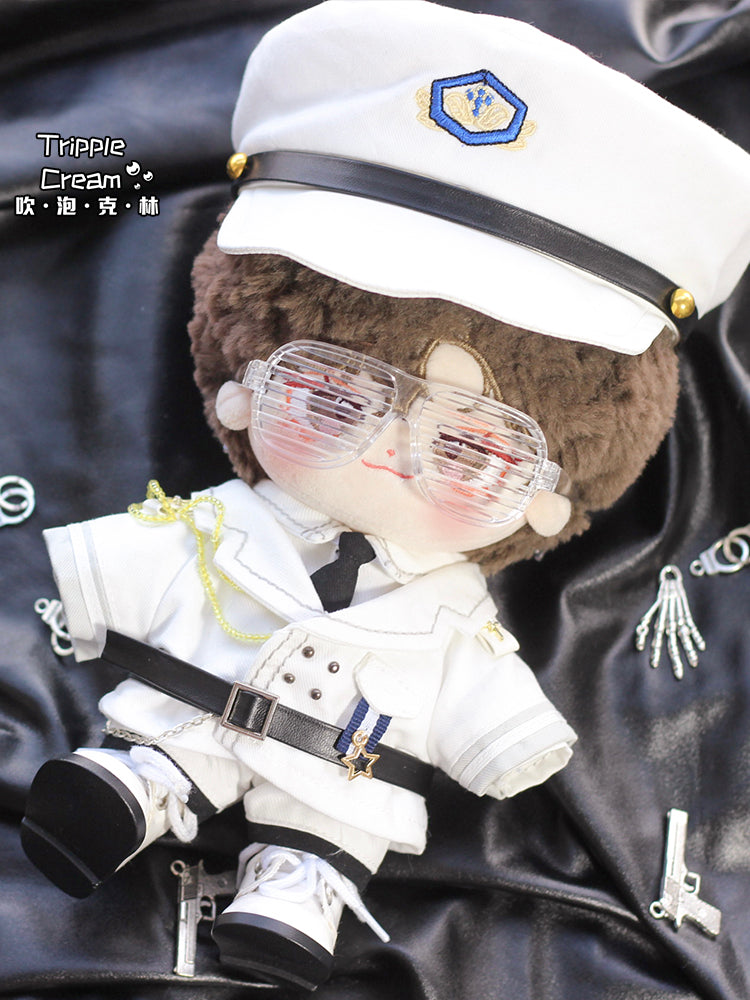 Rooftop doll clothes blowing bubble Klin cotton doll clothes 20cm doll clothes black and white uniform cool handsome belt.