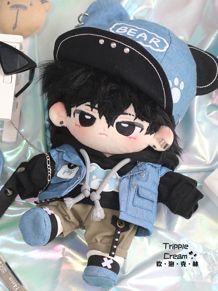 Denim cool doll clothes blowing bubble Klin cotton doll clothes doll clothing cool handsome vest rivet trend 20cm swagger brother.