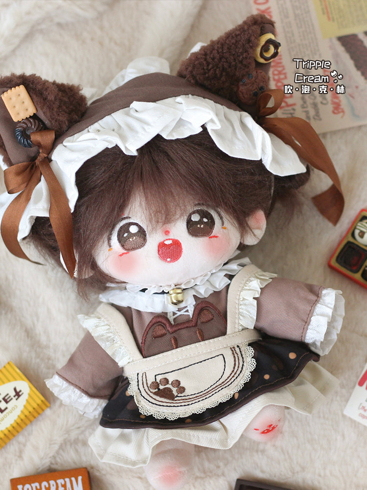 Cotton doll clothes, 20cm in size, Blowing Bubbles Clan attire for male and female dolls, featuring adorable maid outfits.