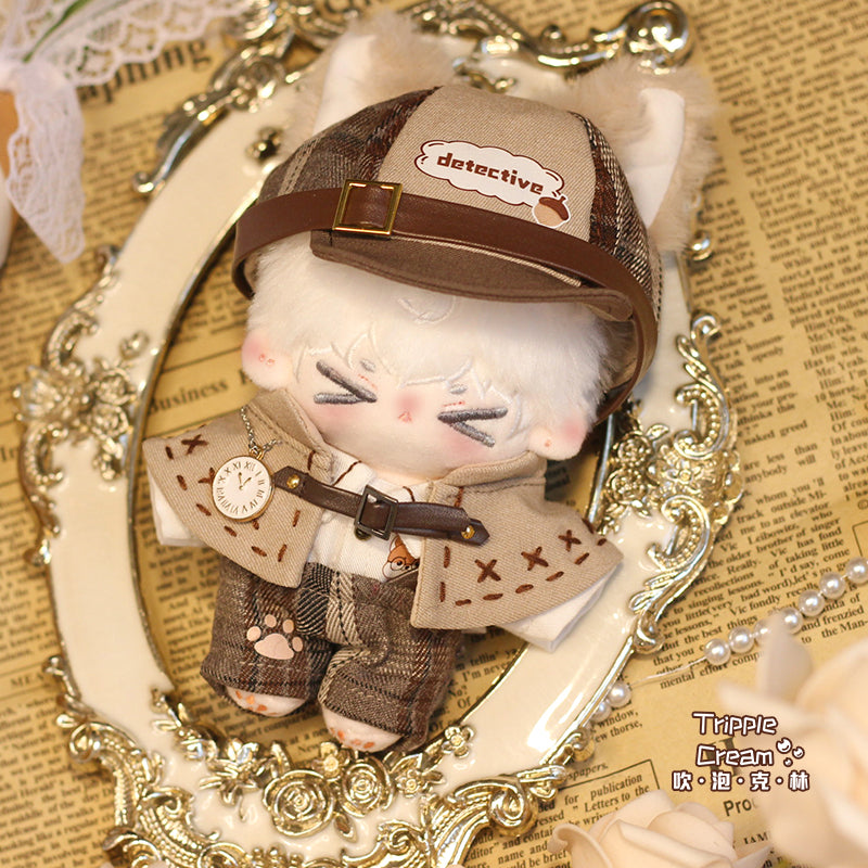 10cm Night Breeze Sound Blowing Bubble Klin Cotton Doll Clothes 10cm Doll Detective Cape British Fox