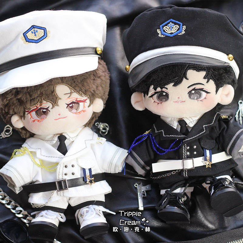 Rooftop doll clothes blowing bubble Klin cotton doll clothes 20cm doll clothes black and white uniform cool handsome belt.