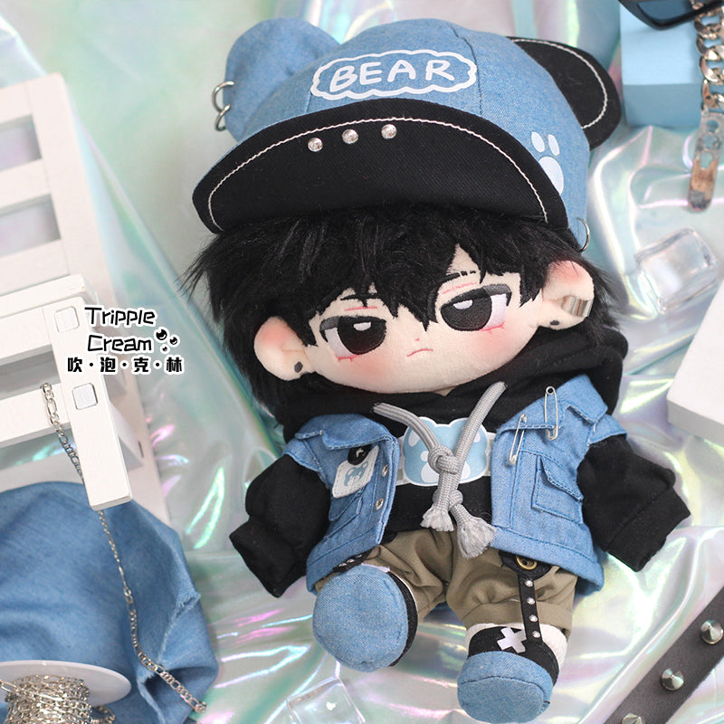 Denim cool doll clothes blowing bubble Klin cotton doll clothes doll clothing cool handsome vest rivet trend 20cm swagger brother.