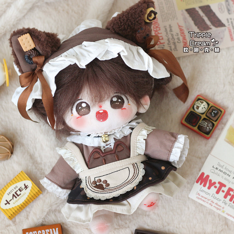 Cotton doll clothes, 20cm in size, Blowing Bubbles Clan attire for male and female dolls, featuring adorable maid outfits.